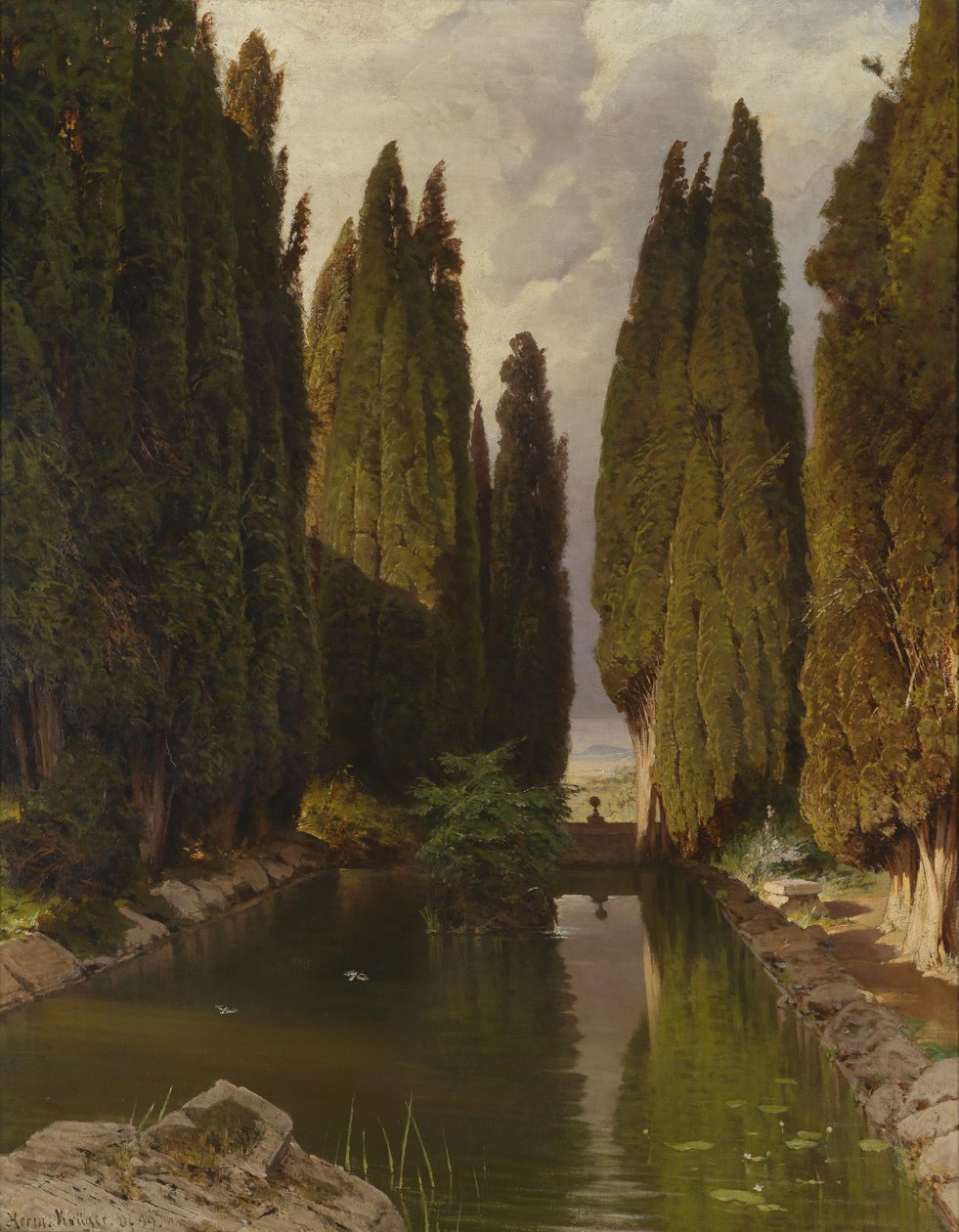 Parque perto de Roma, vista das montanhas de alban de Hermann August Krüger