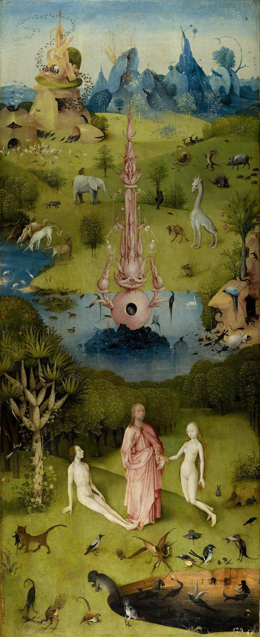O Jardim das Delícias Terrenas, ala esquerda interna (Paraíso) de Hieronymus Bosch