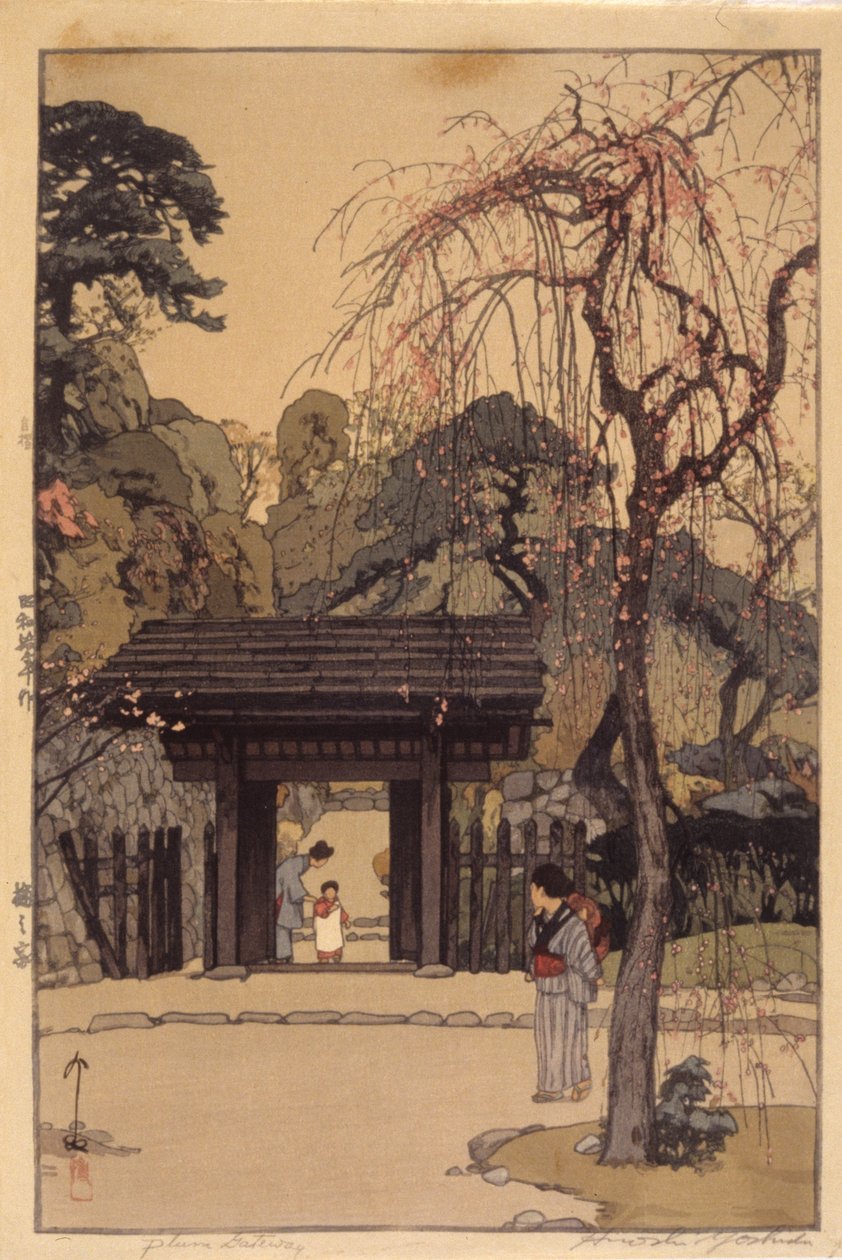 Plum Gateway (impressão em bloco de madeira a cores) de Hiroshi Yoshida