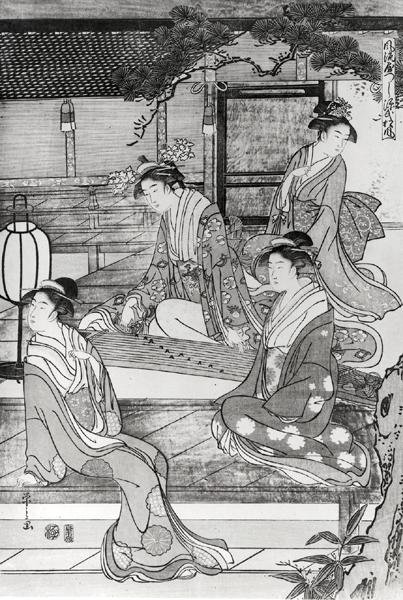 Mulher, tocando, a, koto de Hosoda Eishi