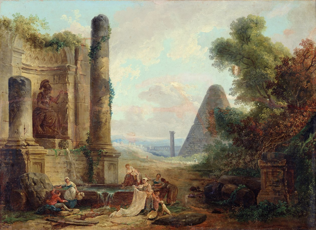 Fonte de Minerva, Roma, 1772 de Hubert Robert