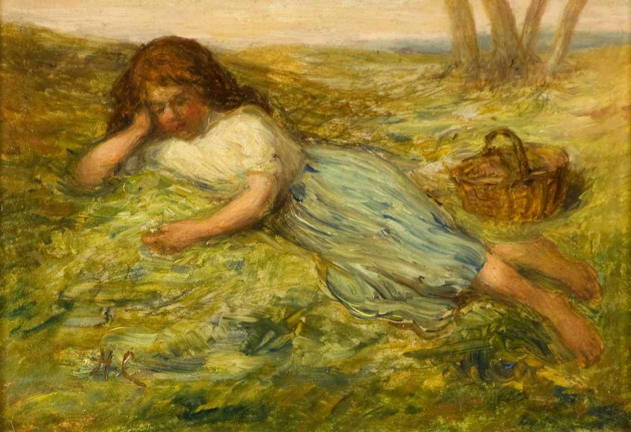 Menina e cesta, século 19 de Hugh Cameron