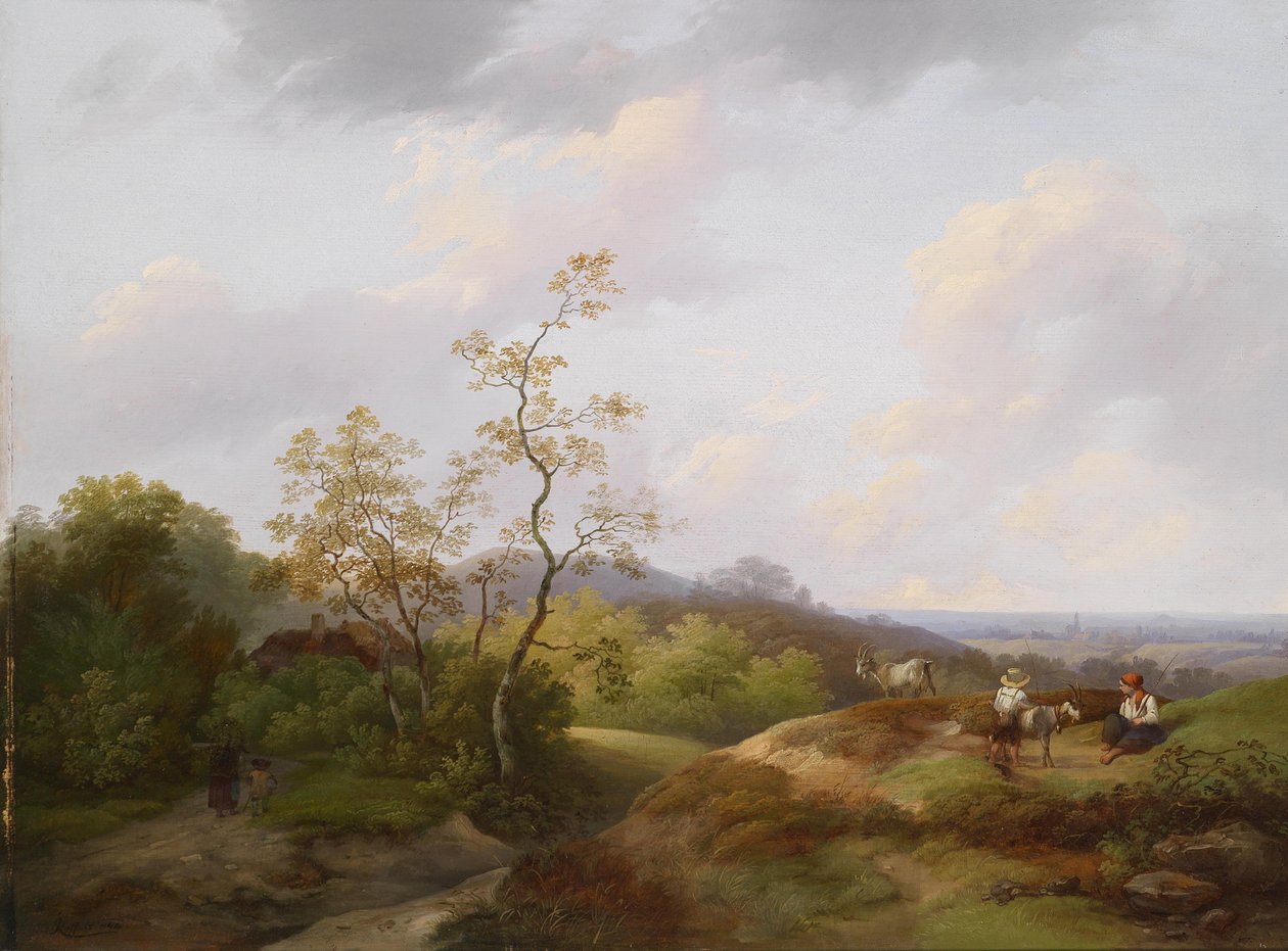 Paisagem ampla com pastores de Ignaz Raffalt