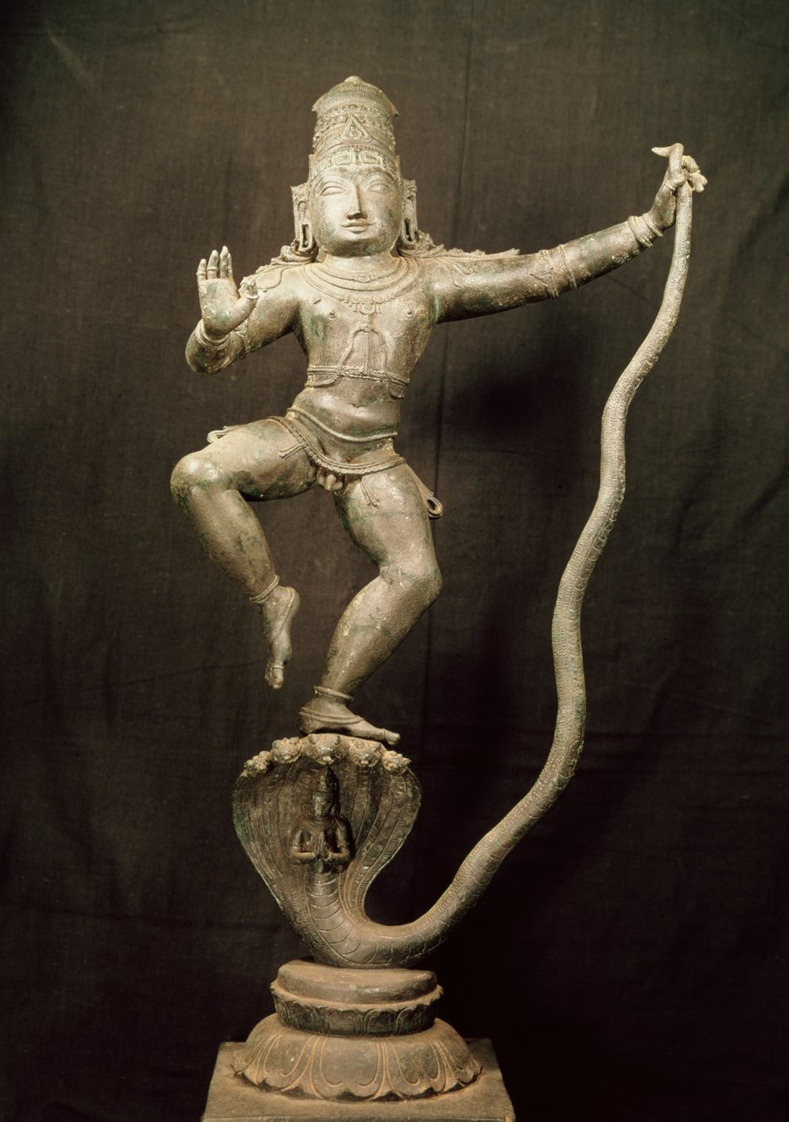 Kaliya Krishna (bronze) de Indian School