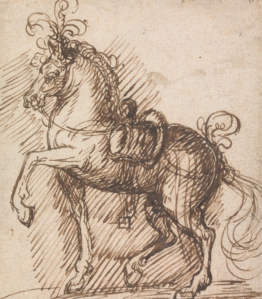 Um cavalo de sela emplumado de Inigo Jones