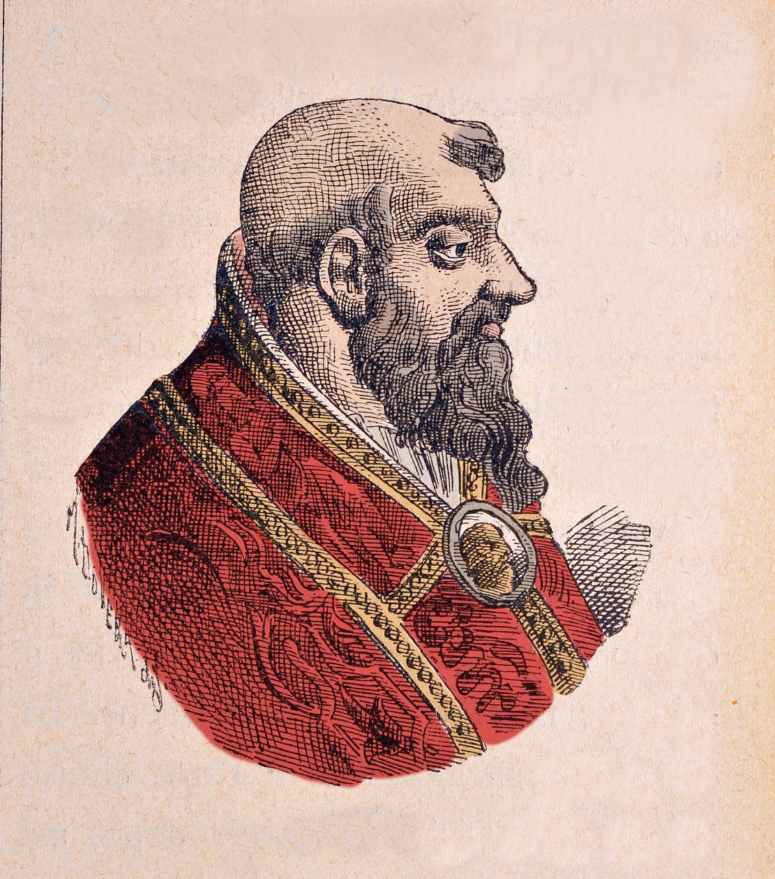 Retrato do Papa Clemente VII (Clemente ou Clemens ou Giulio di Giuliano de Medicis) (1523-1534), 1898 (gravura com posterior coloração) de Italian School