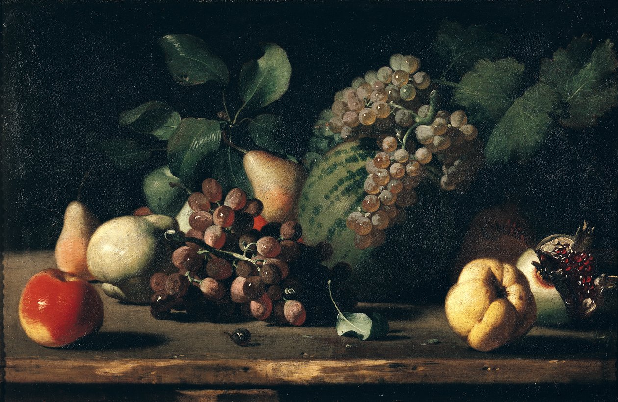 Ainda vida com uvas e romã de Italian School