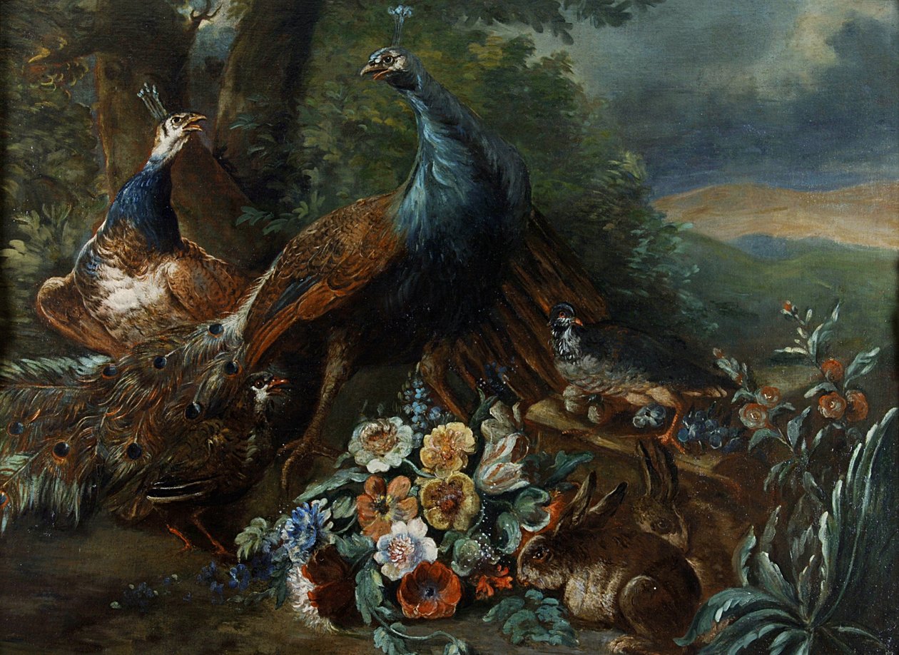 Paisagem com pavão e jogo de Italian School