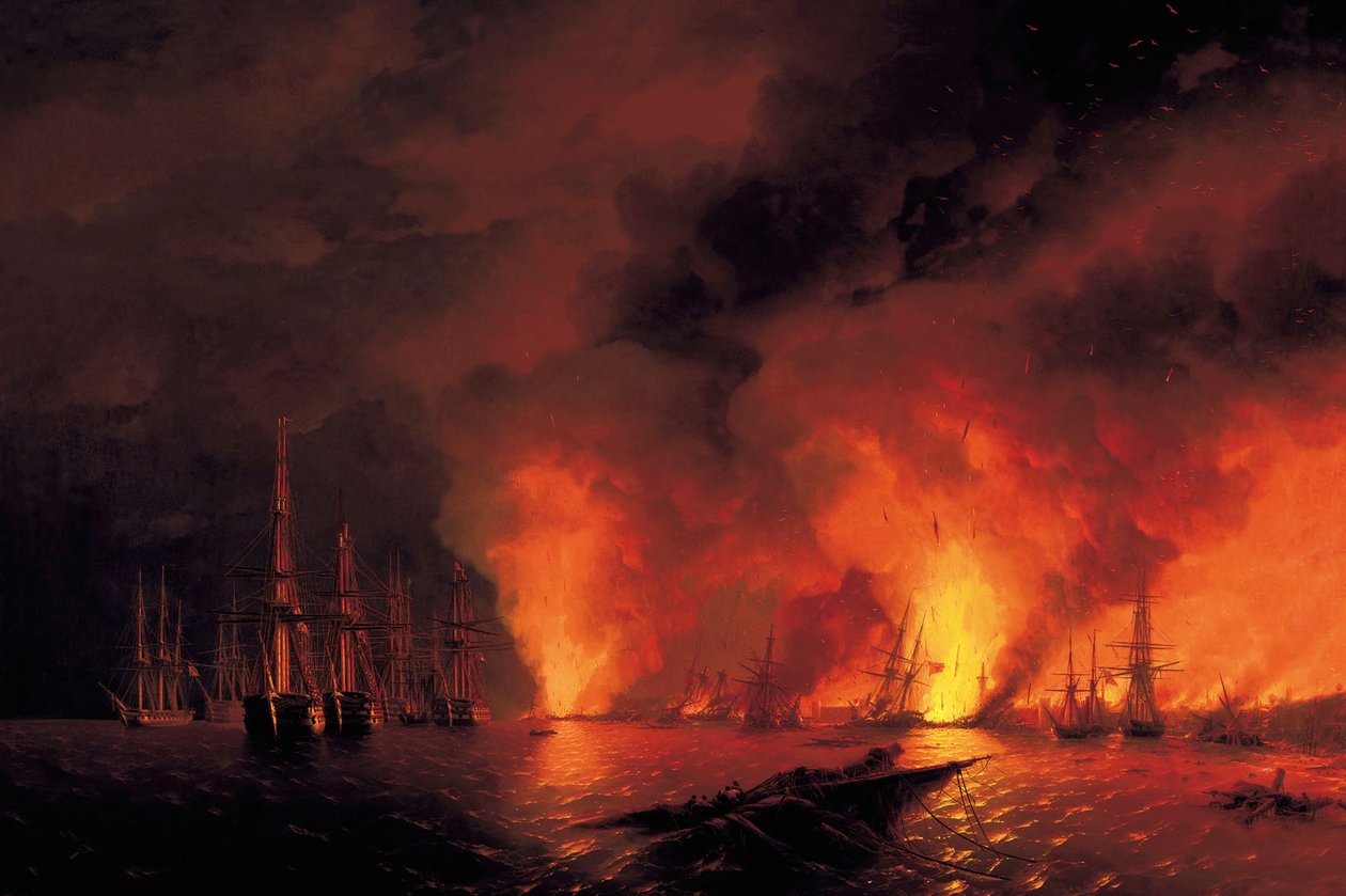 A Batalha de Sinop em 18 de novembro de 1853 (noite após a batalha) de Ivan Konstantinovich Aivazovsky