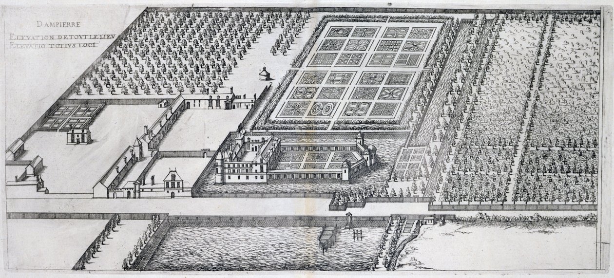 Chateau de Dampierre, vista da propriedade, de &39;Os mais belos bastiões da França, publicado em 1570 de J. Androuet Ducerceau