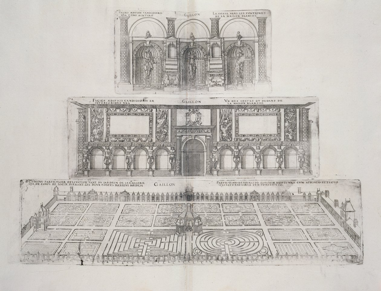 Jardins e exterior do Chateau de Gaillon, de "Os mais belos bascos da França", publicado em 1570 de J. Androuet Ducerceau