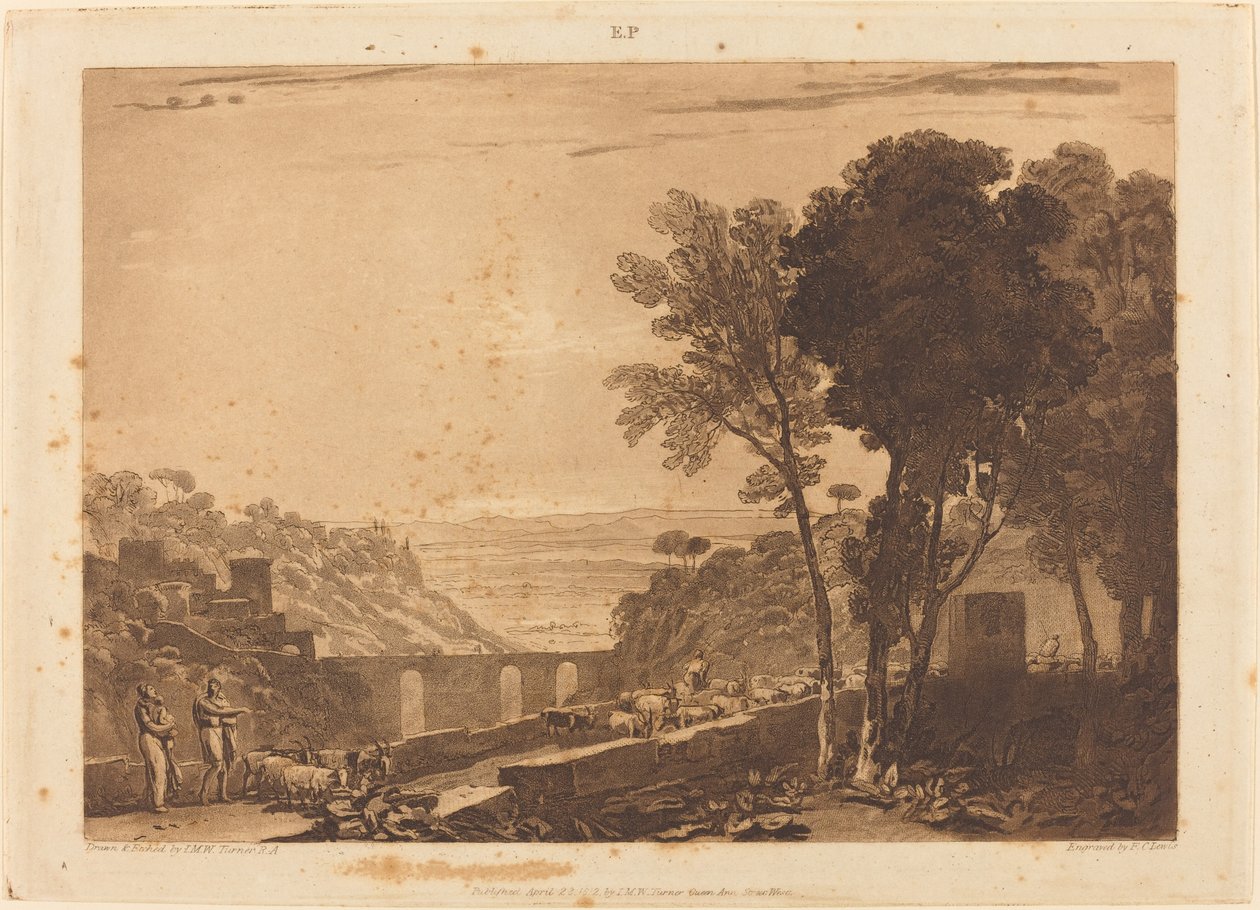 The Bridge and Goats, publicado em 1812. de Joseph Mallord William Turner