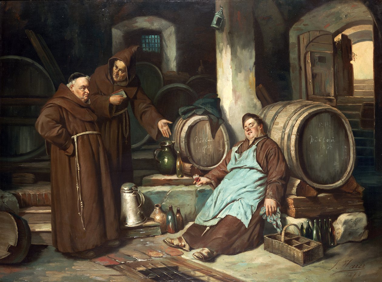 Monges em uma adega, 1873 de J. Haier