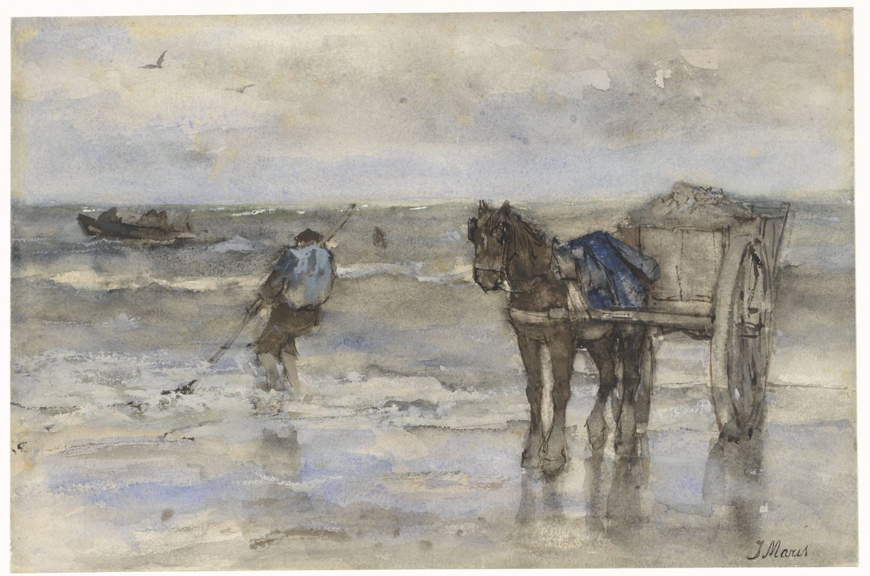 Pescador de conchas na praia de Jacob Maris