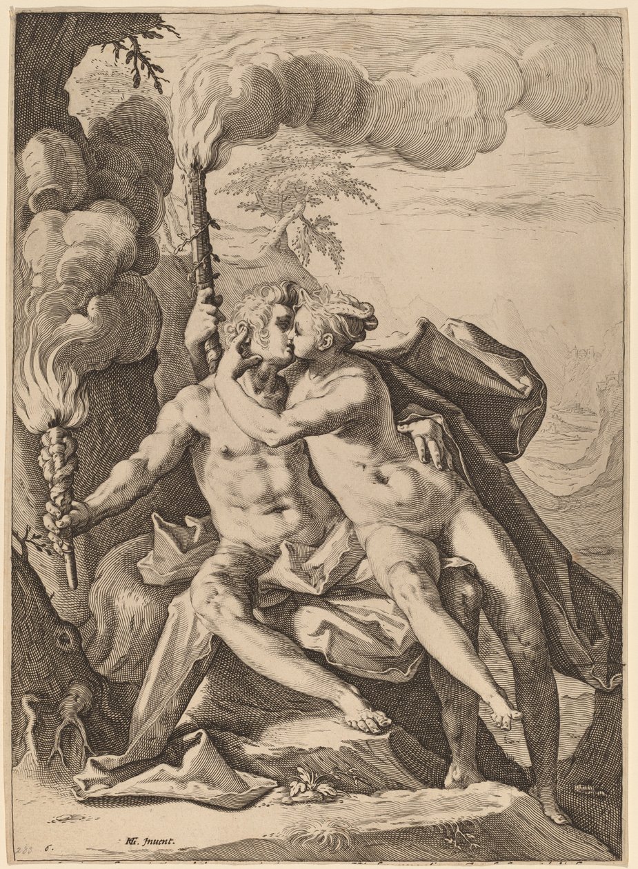 Eros e Anteros de Jacob Matham after Hendrik Goltzius