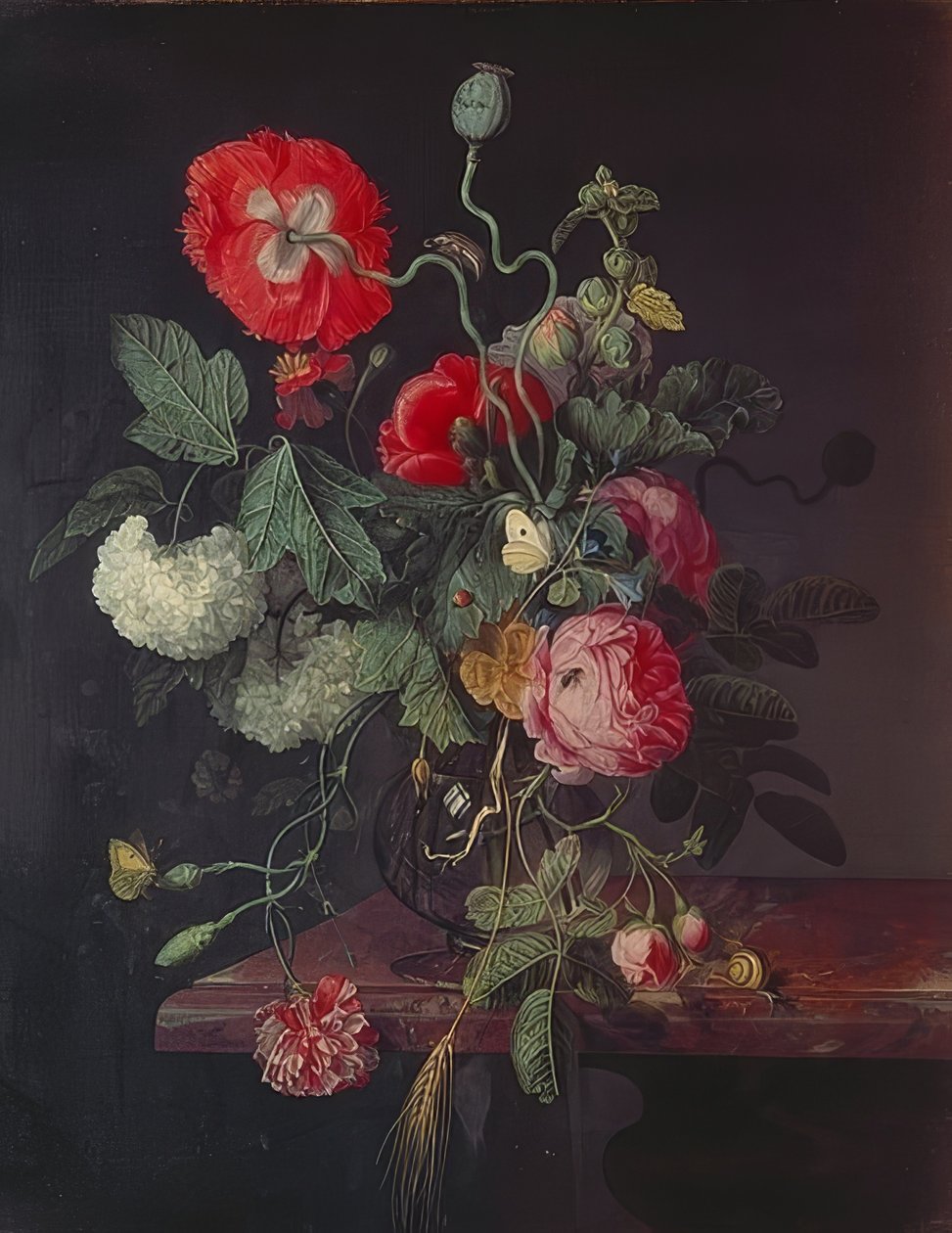 Flores em um vaso de vidro. 1667 de Jacob van Walscapelle