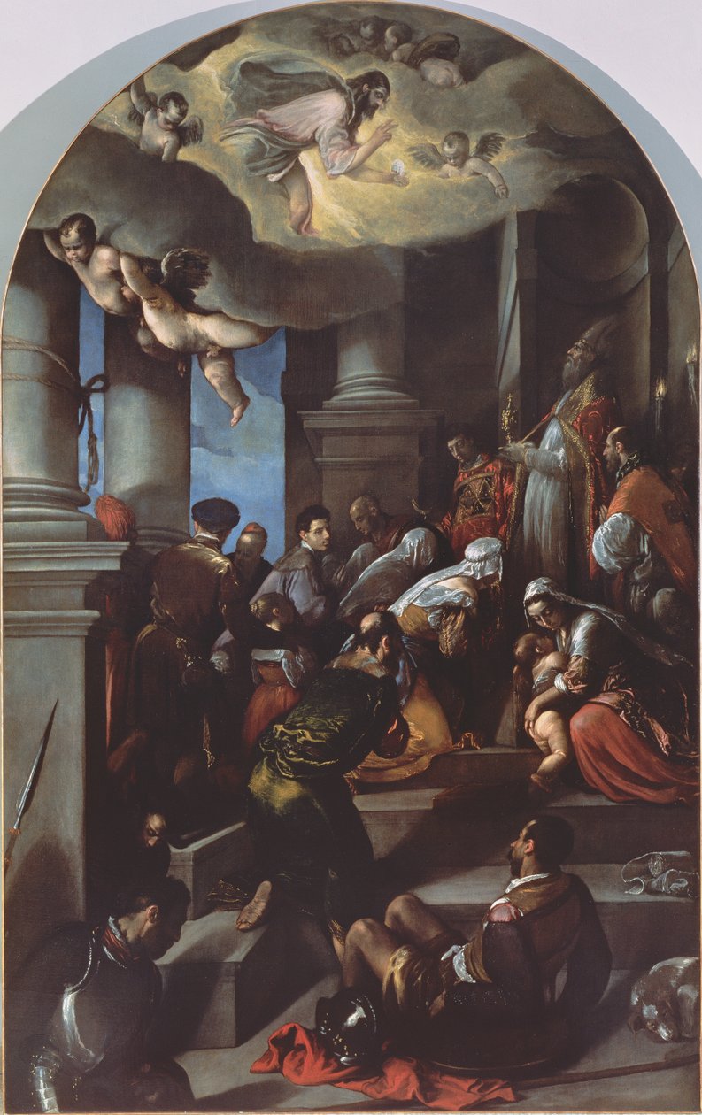 São Eleutério Abençoa o Devoto (retábulo) de Jacopo Bassano