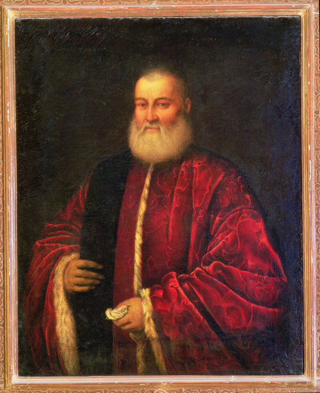 Retrato, de, um, homem velho, em, vermelho, robes de Jacopo Robusti Tintoretto