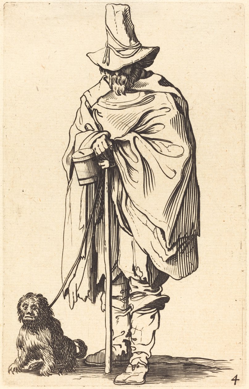 Mendigo com Cão (gravura) de Jacques (after) Callot