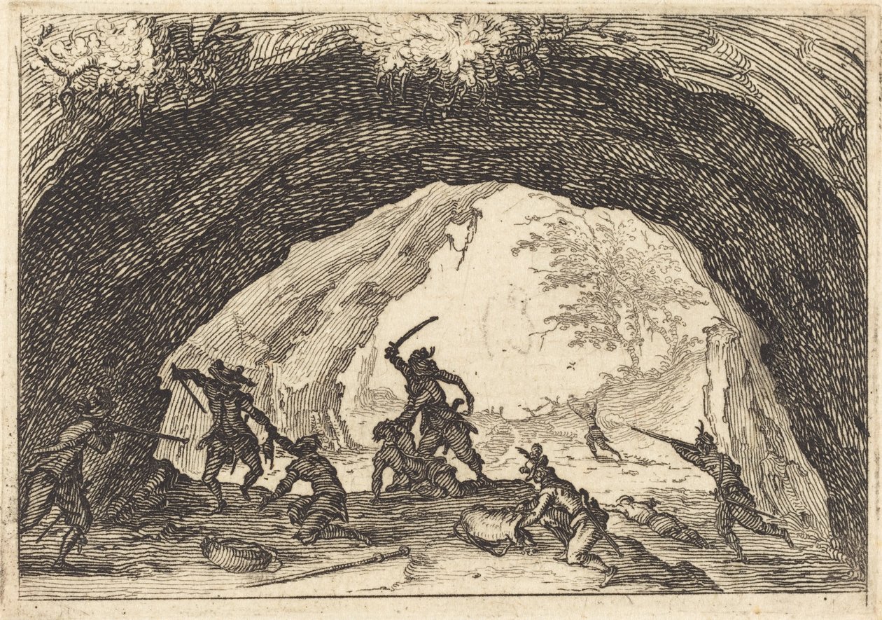 Soldados atacando ladrões de Jacques Callot