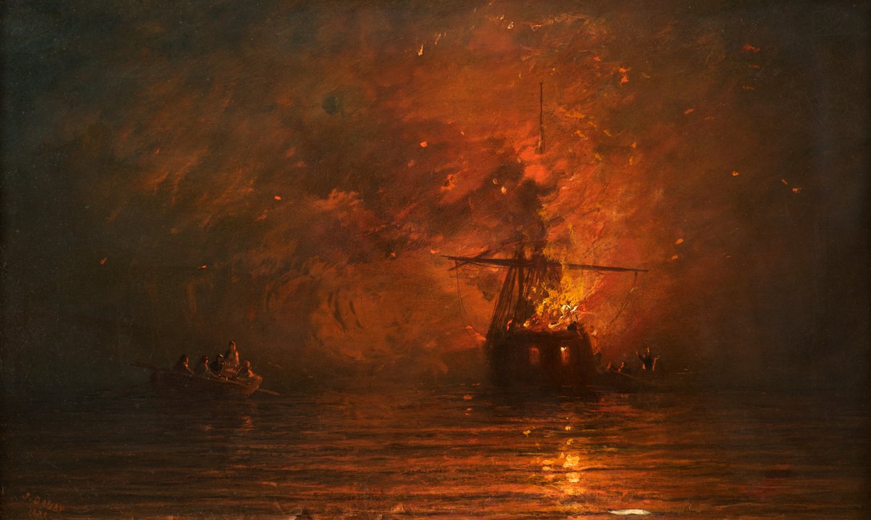 Navio em chamas, 1873 de Francis Danby