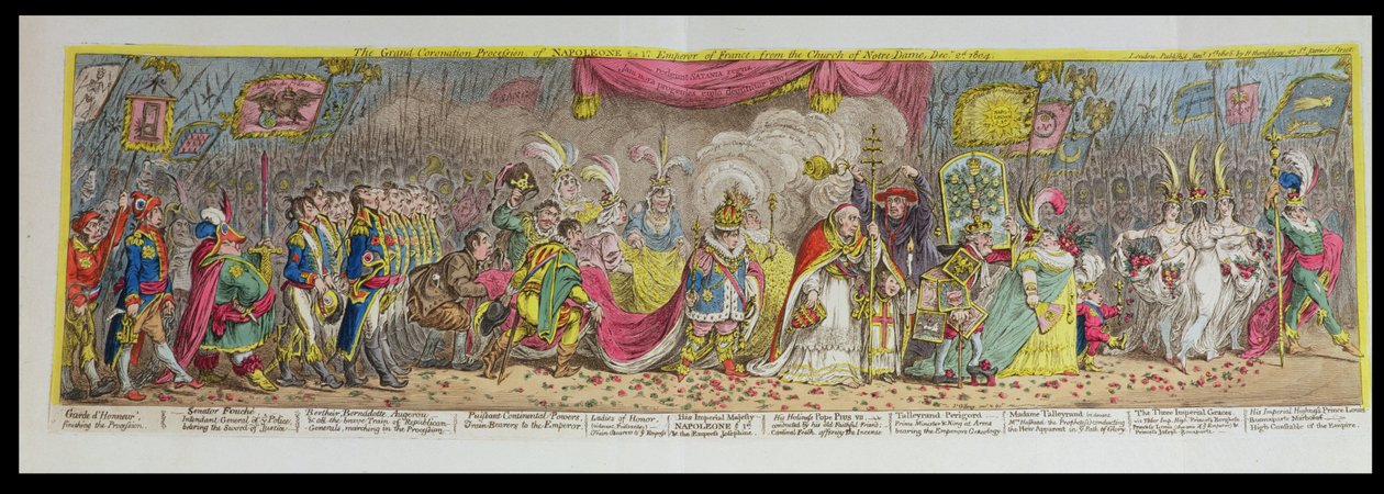 A Grande Procissão de Coroação de Napoleão, o 1º Imperador da França, da Igreja de Notre-Dame, em 2 de dezembro de 1804, publicou 1805 (gravura, gravura e aquatinta) de James Gillray