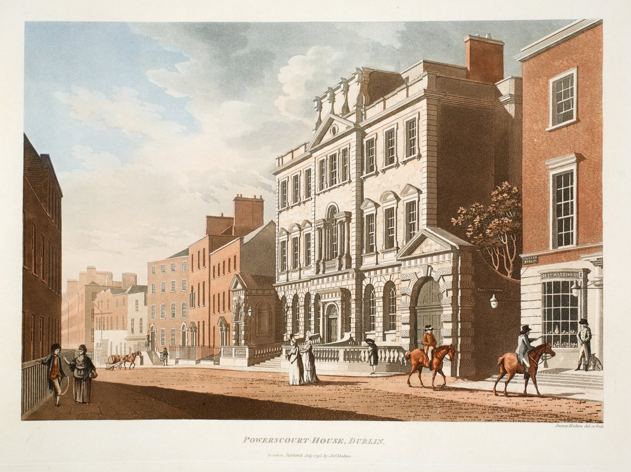 Powerscourt-House, Dublin, 1795 (gravura colorida à mão) de James Malton