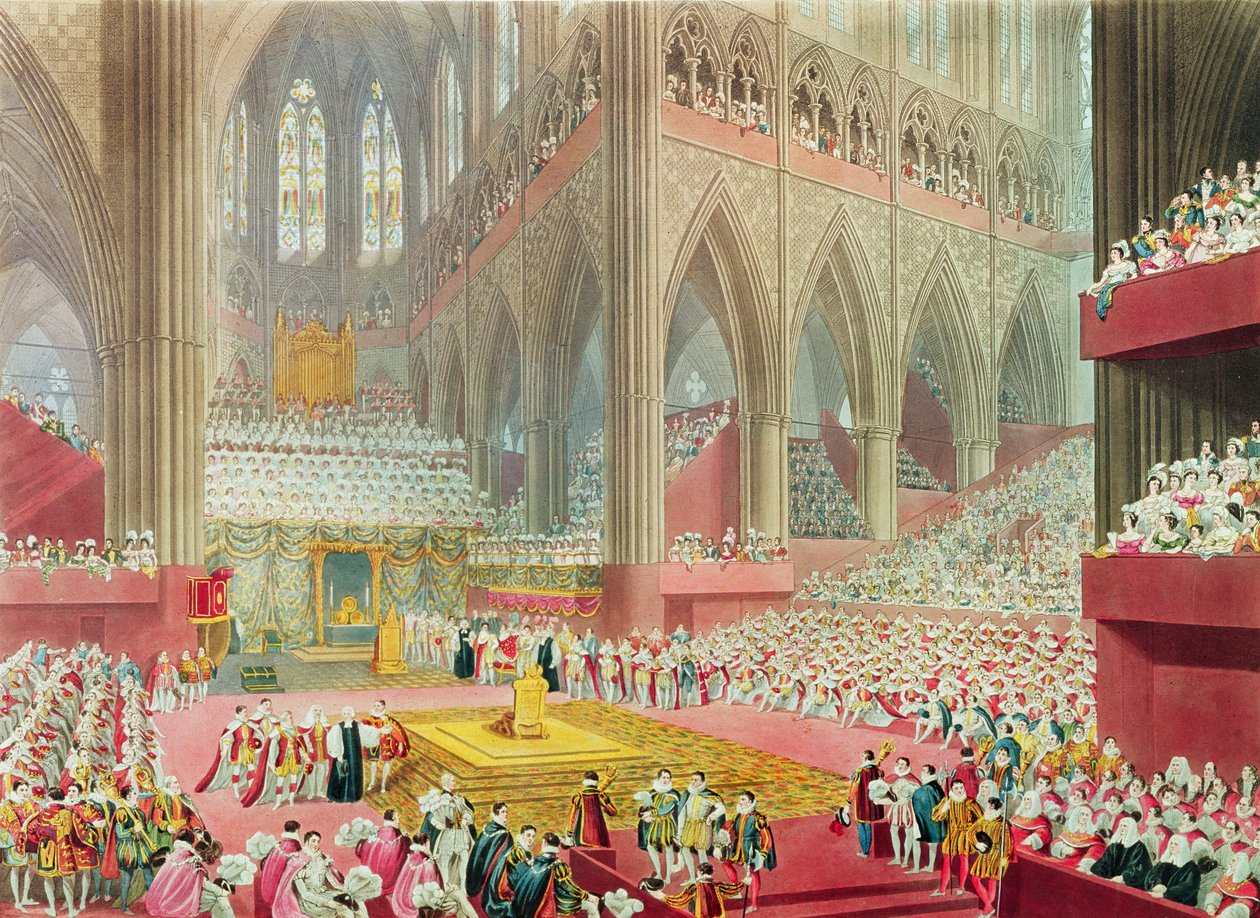 A Coroação do Rei George IV: O Reconhecimento, 19 de julho de 1821, gravado por Matthew Dubourg, 1822 de James Stephanoff