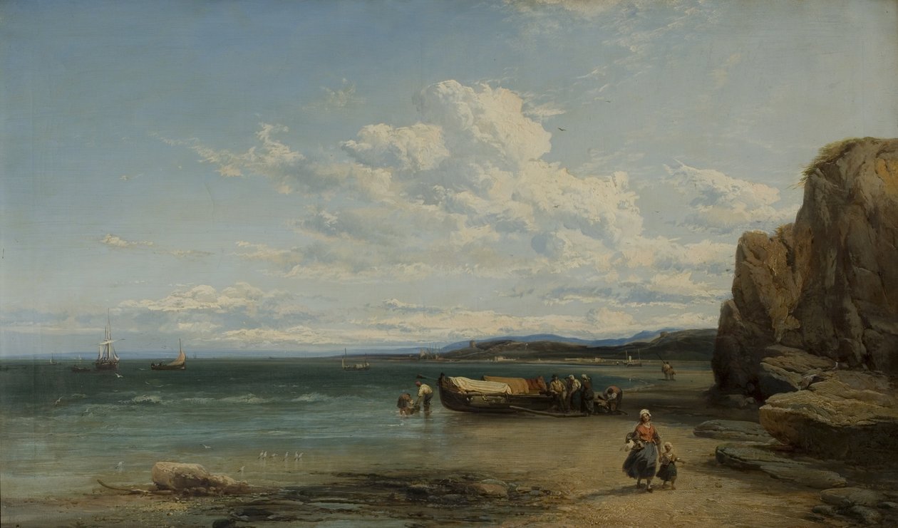 Cena Costeira com Barcos, 1863 de James Webb