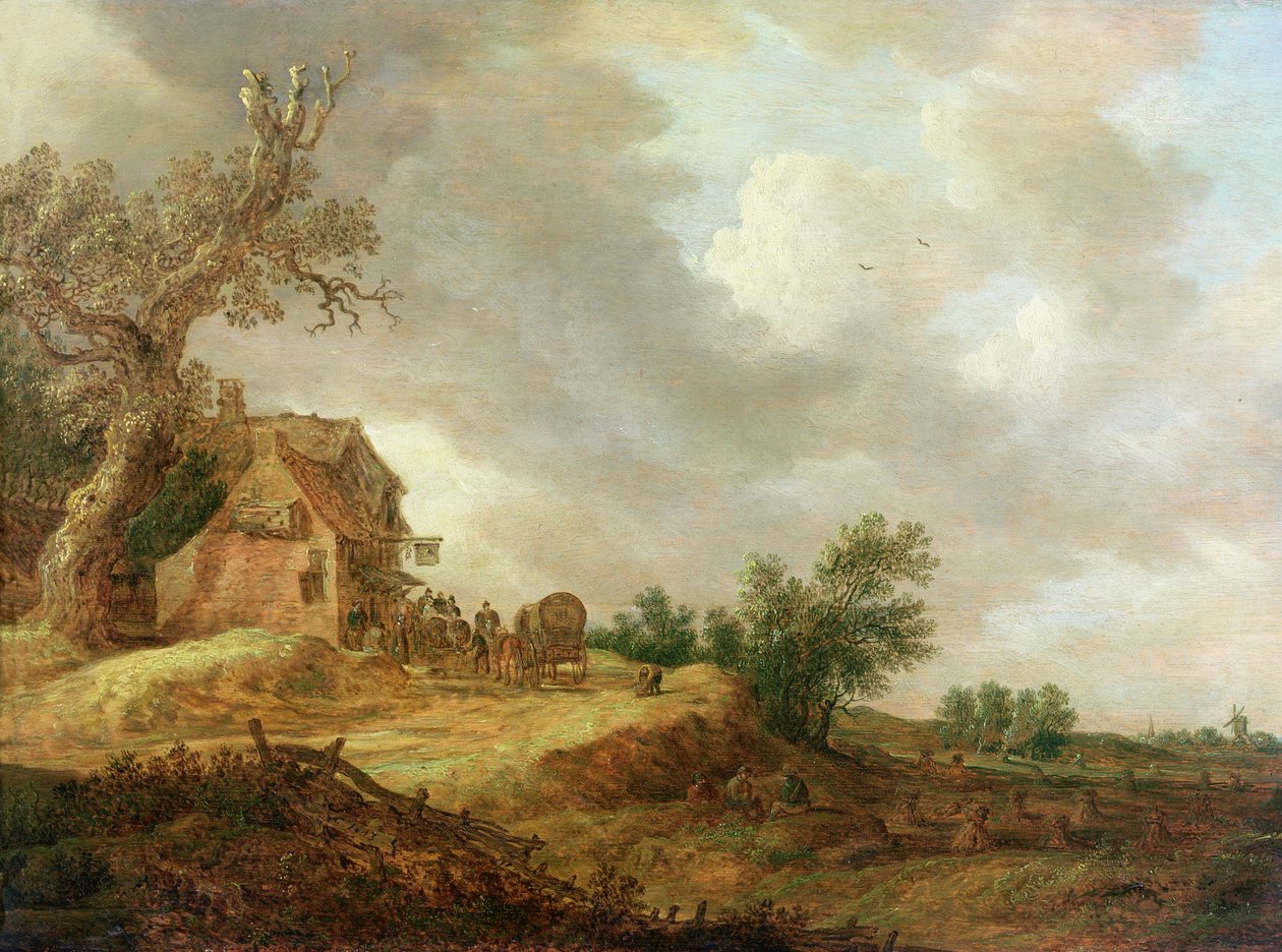 Paisagem com figuras fora de uma estalagem, 1643 de Jan Josephsz van Goyen