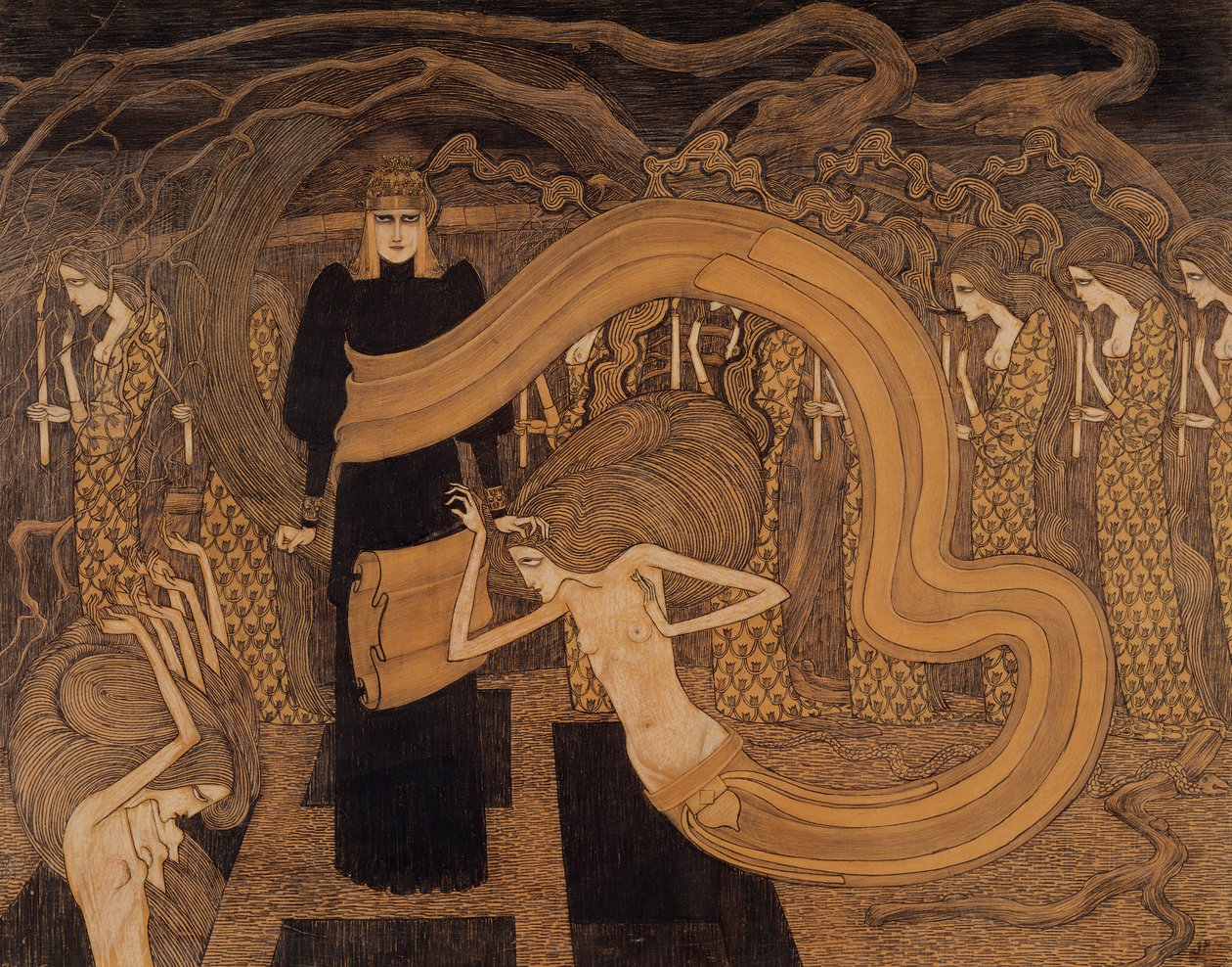 Fatality, 1893 (giz e lápis sobre papel) de Jan Toorop