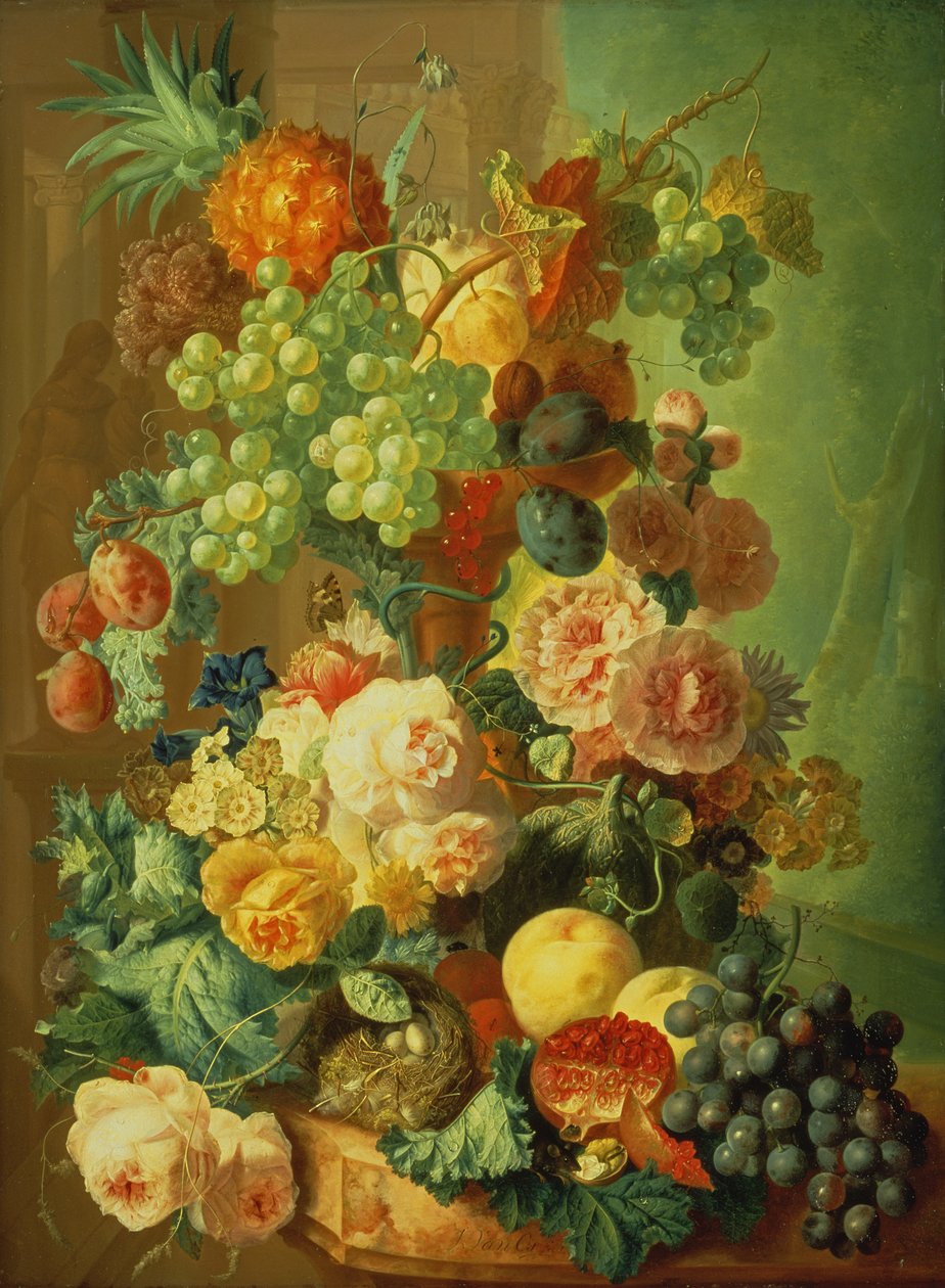 Ainda vida com frutas e flores de Jan van Os