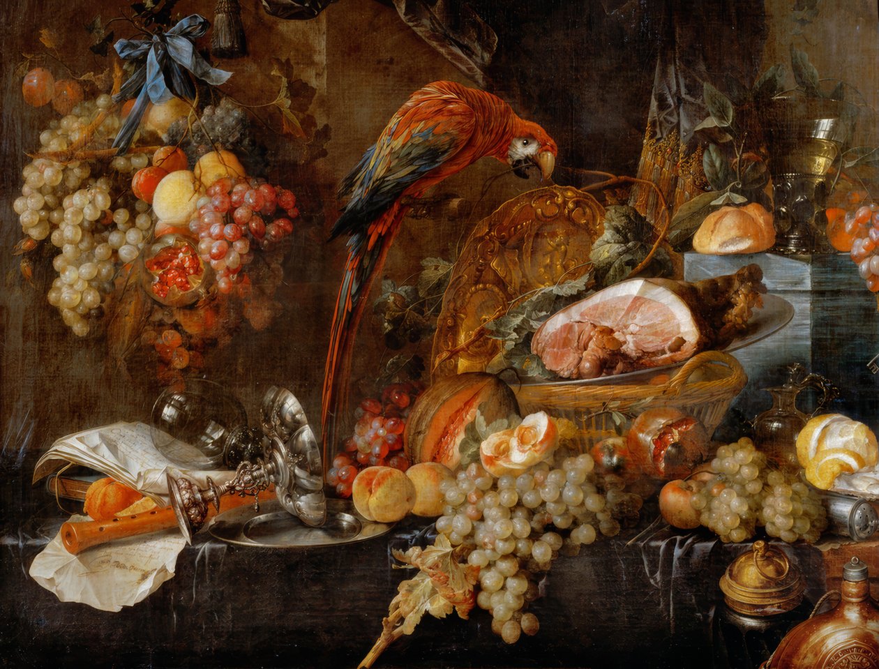 Natureza morta com papagaio de Jan Davidsz de Heem