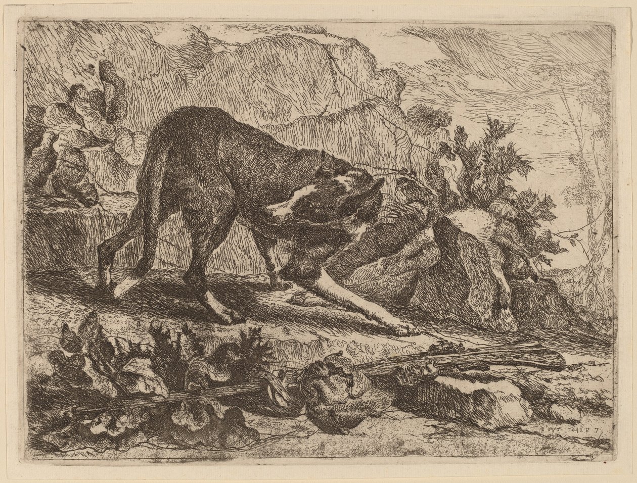 Paisagem com galgo e rifle de Jan Fyt