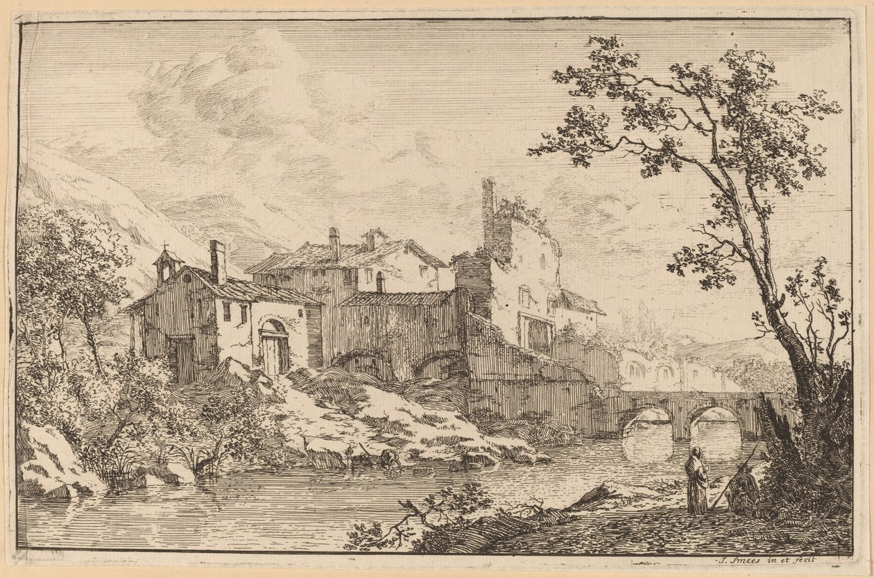 Houses at the Side of a River de Jan Smees