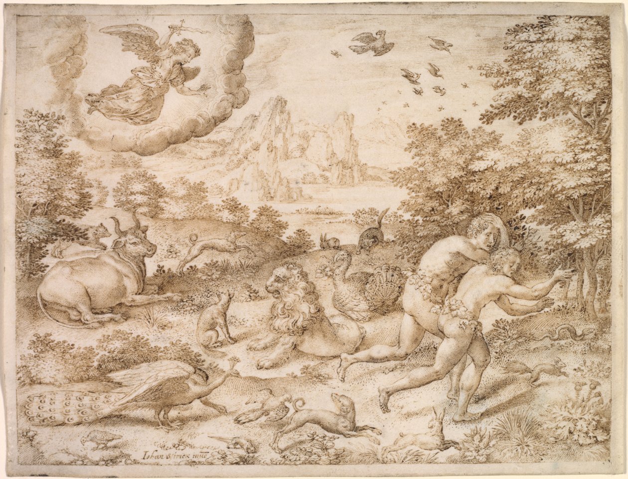 A Expulsão do Paraíso, c. 1606. de Jan Wierix