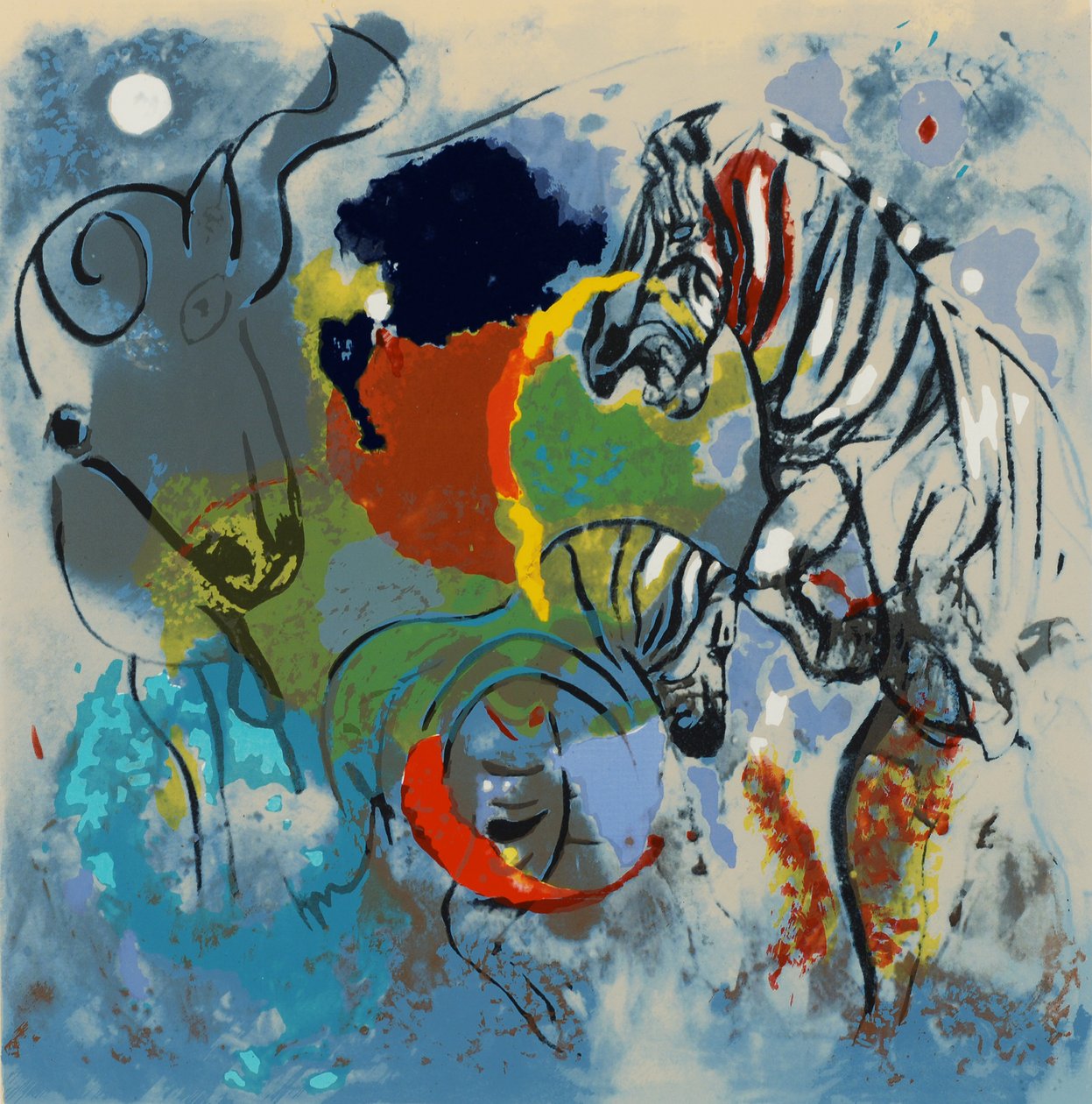 Zebras, 1988 (impressão da tela) de Jane Deakin