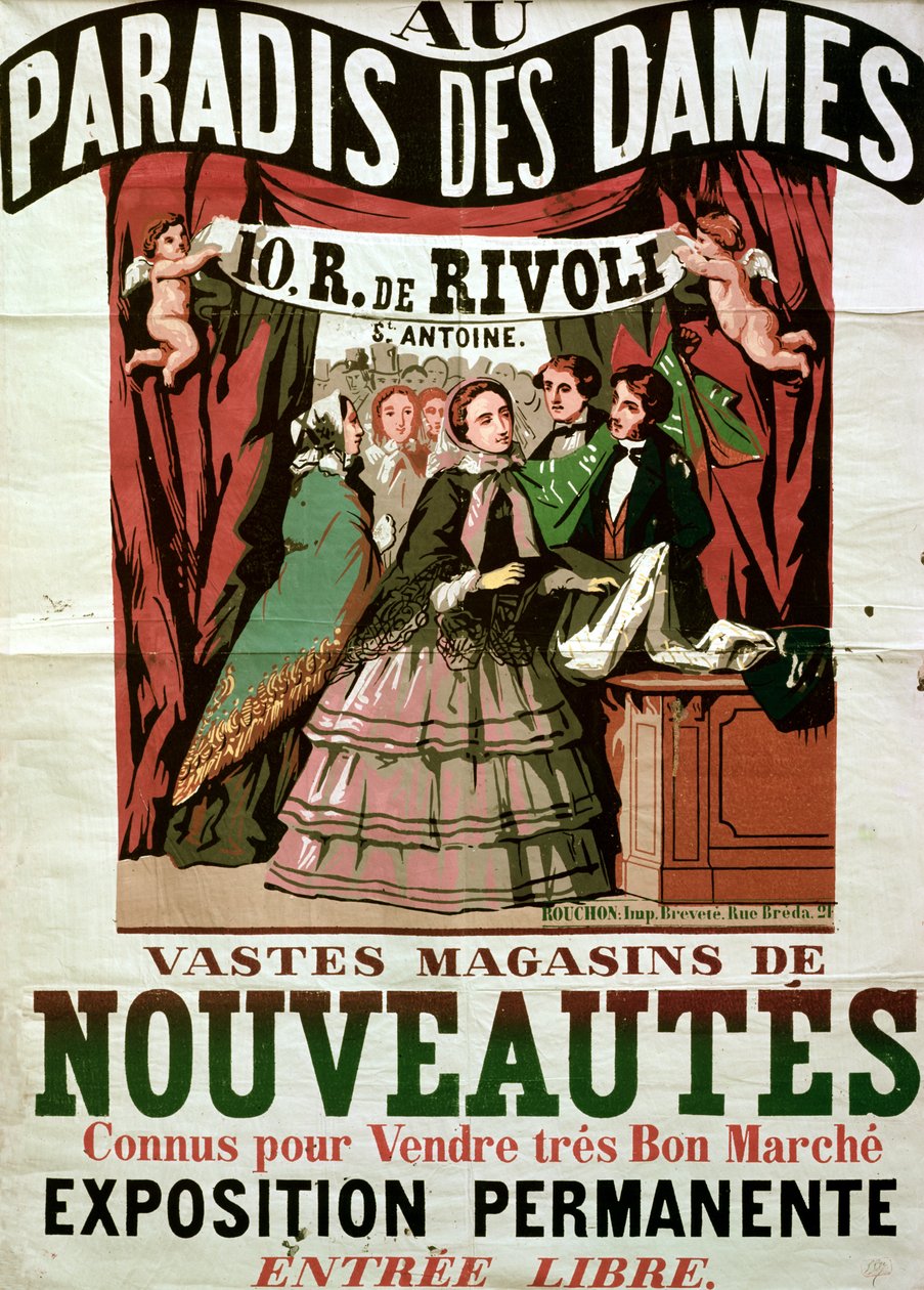 Cartaz publicitário &39;Au Paradis des Dames&39;, loja parisiense, 1856 de Jean Alexis Rouchon