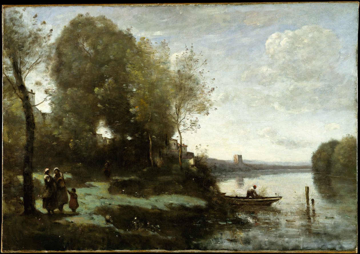 Rio com uma torre distante de Jean Baptiste Camille Corot