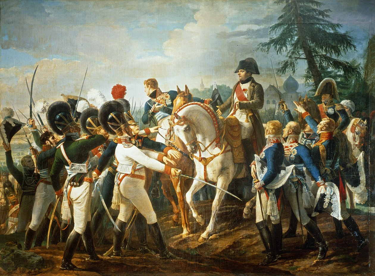 Napoleão e as tropas da Baviera e Württemberg em Abensberg, 20 de abril de 1809 de Jean Baptiste Debret