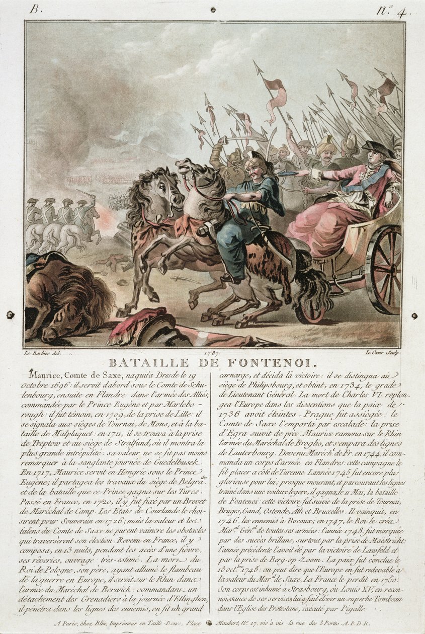 Batalha de Fontenoy, 1745, gravada por Louis Le Coeur (fl.1780-1800), 1787 de Jean Jacques Francois Le Barbier