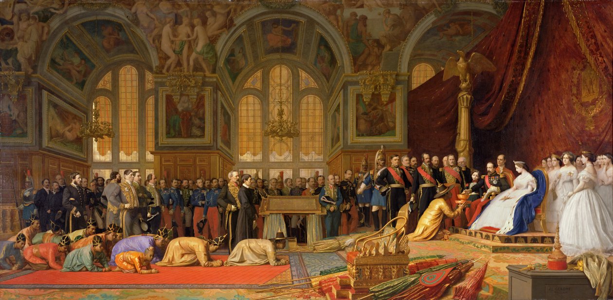 A recepção dos embaixadores siameses pelo imperador Napoleão III (1808-1873) no Palácio de Fontainebleau, em 27 de junho de 1861 de Jean Leon Gerome