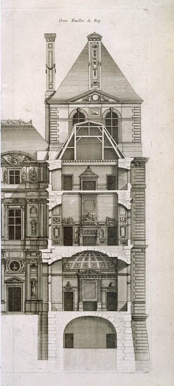 O Pavilhão do Rei no Louvre, de "A Arquitetura de Françoise, ou Coleção de Planos, etc.", VI-V, 1727-28 de Jean Mariette