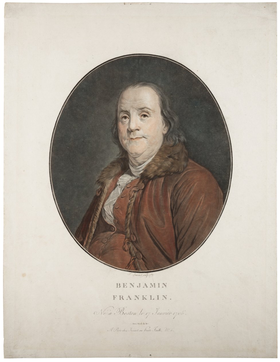 Benjamin Franklin, c.1789 (mezzotint colorido à mão) de Jean Francois Janinet