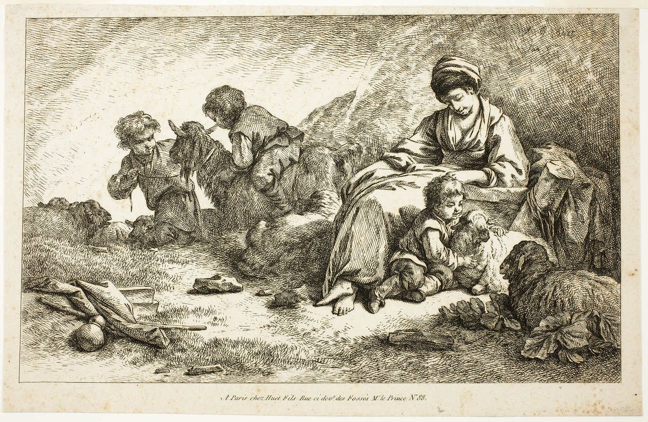 Mãe e filhos com ovelhas de Jean Baptiste Huet