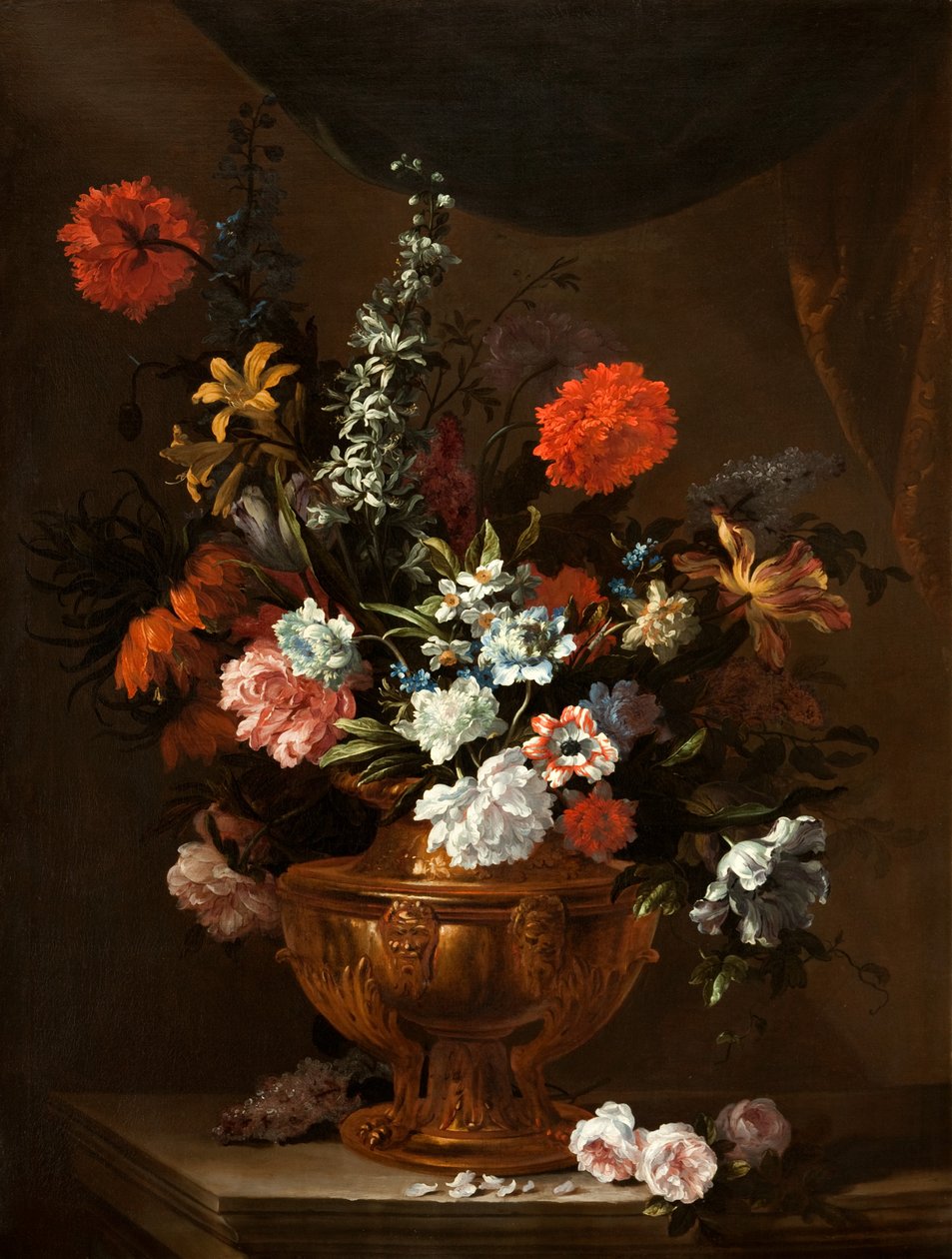 Flores em um vaso esculpido de Jean Baptiste Monnoyer