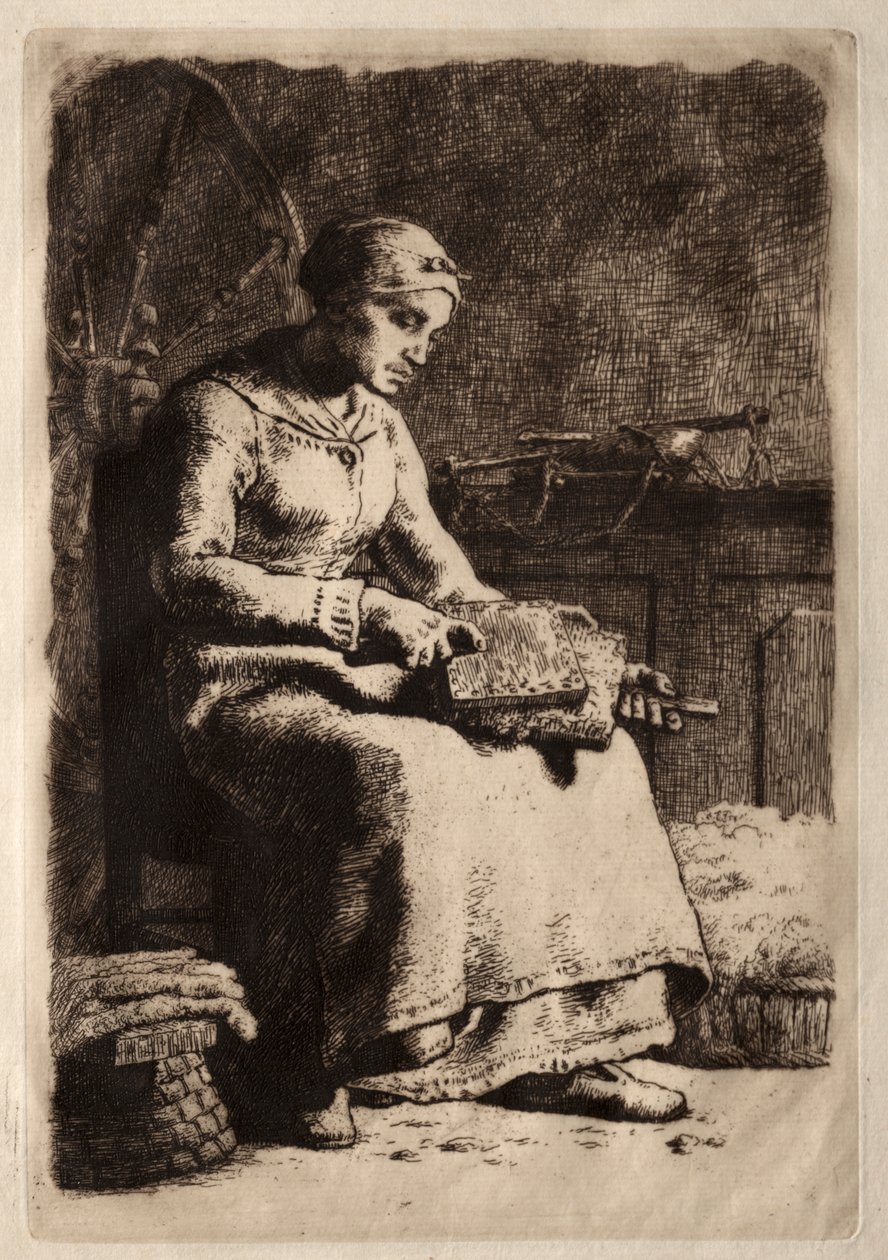 Mulher Cardando Lã de Jean Francois Millet