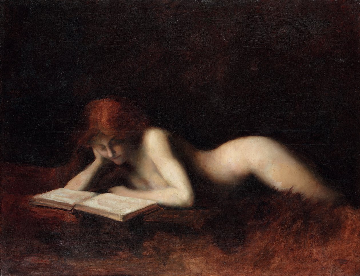 Mulher nua reclinada, lendo um livro de Jean Jacques Henner