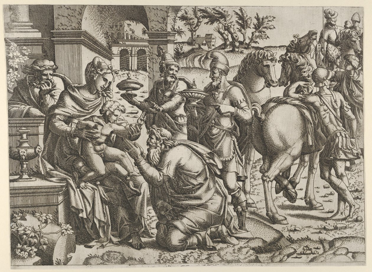Adoração dos Magos, c. 1545. de Jean Mignon