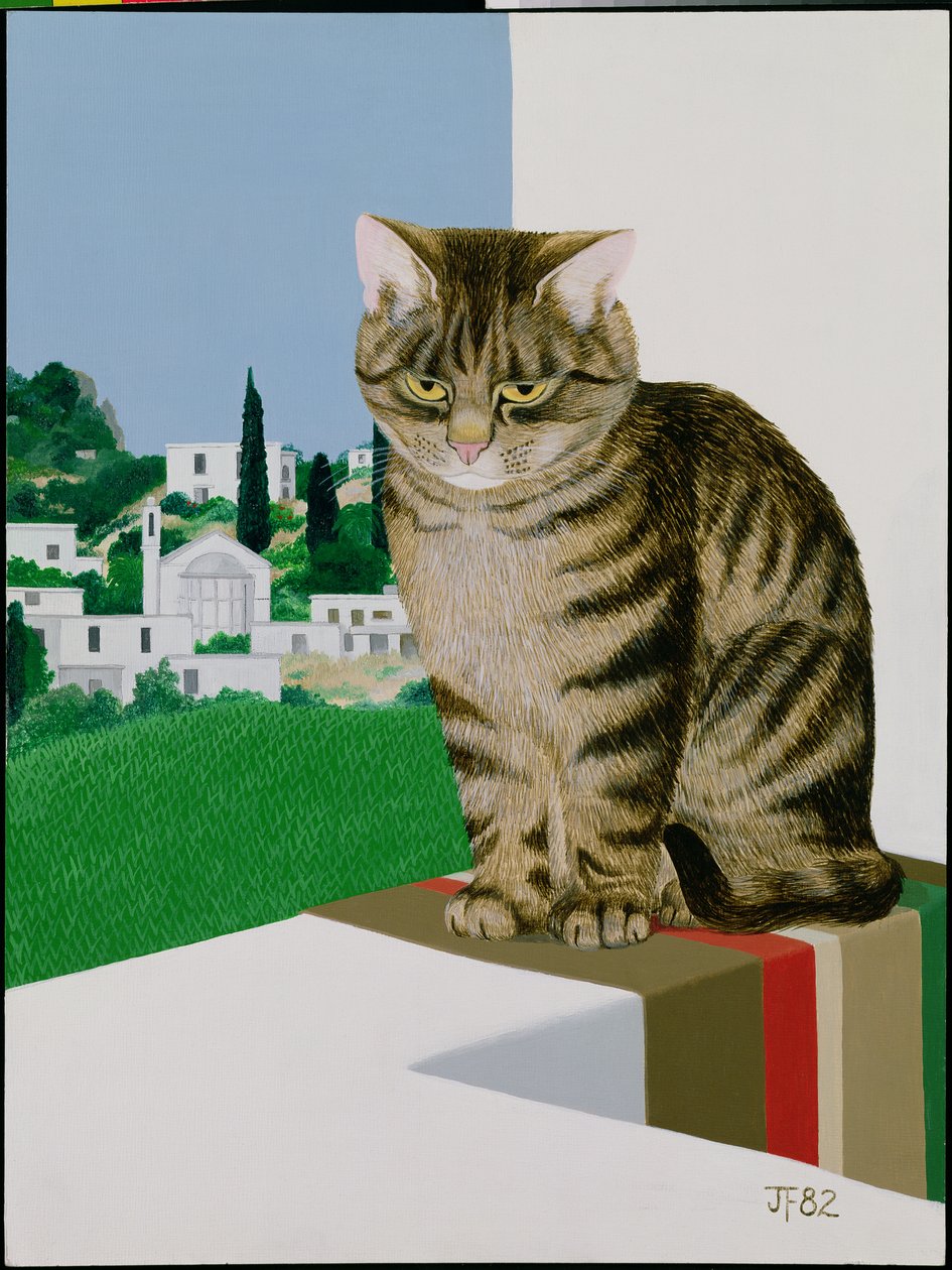Gato malhado na janela de Joan Freestone